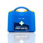 This first aid kit has a distinct blue dot eclipse design and contains enough supplies to cater to 10 people. It is compact and portable, making it ideal for catering events. The kit is manufactured by Crest Medical and is intended for HSE use.