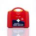 The image shows a blue and red crest medical burn kit and dispenser. The kit is labeled as Crest Medical Burn Kits and Dispensers, with the blue dot eclipse and number one labeled as burns kit.