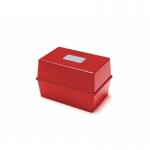 A compact, sturdy card indexing box in bold red color. The top is labeled ValueX Deflecto and Card Index Box, with the dimensions of 5x3 inches (127x76mm) clearly visible. The box is designed to hold and organize small index cards, and is ideal for personal or business use.