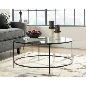 Hampstead Park Circular Coffee Table with Glass Top and Black Metal Frame - 5414970 12991TK