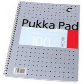 Pukka Pad Editor A4 Wirebound Card Cover Notebook Ruled 100 Pages Metallic Silver (Pack 3) - EM003 13003PK