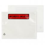 The image shows a pack of 1000 Blake Document Enclosed Envelopes, each measuring 235x132mm. The envelopes are clear and have a printed DL Document Enclosed Wallet. They feature a Peel and Seal closure and are made from 30mu material. These packaging envelopes are perfect for mailing important documents.