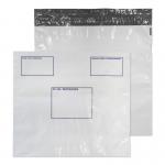 This picture features a stack of white polythene envelopes from Blake Packaging. Each envelope has a convenient address panel and a peel and seal closure. The envelopes are 50mu thick and measure 430x460mm. This pack contains 100 envelopes.
