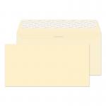 The image shows a pack of 500 Blake Premium Business Envelopes in DL Cream Wove Wallet style. They have a peel and seal closure and are made of 120gsm paper, measuring 110x220mm in size. The design features the elegant Blake Prestige logo and letterhead, giving a professional and high-quality impression.