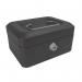 The photo of the ValueX Cash Boxes ValueX Metal Cash Box 150mm (6 inch) Key Lock Black - CBBK6 14095CA shows a sleek and sturdy black metal cash box, measuring 150mm (6 inches), with a prominent key lock feature. The box has a professional and compact appearance, suitable for storing and transporting cash and valuables securely. Its compact size makes it convenient for use in various settings, and its key lock ensures added security.