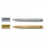 Staedtler Metallic Marker Bullet Tip 1-2mm Line Gold and Silver (Pack 2) - 8323-SBK2 14442SR