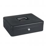 A sleek, black, key-lock cash box with the brand name Cathedral Products displayed prominently across the top. The box measures 300mm, or 12 inches, and features a sturdy construction, perfect for storing valuables.