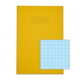 Rhino A4 Special Exercise Book 48 Page 12mm Squares S10 Yellow with Tinted Blue Paper (Pack 10) - EX68192B-8 14601VC