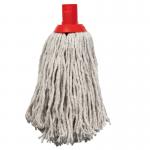 The picture shows a pack of 10 red ValueX socket mop heads, specifically the PS8004 14998TC model. Each mop head appears soft and absorbent, ready for cleaning and maintaining floors. The bright red color adds a pop of vibrancy to the overall product.