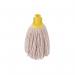 In the photo, there are ten yellow ValueX PY Socket Mop Heads neatly arranged in a pack. Each mop head is labeled with the product name and has a bright yellow color. The pack is placed on a clean white surface and is ready to be used for cleaning.