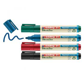 edding 31 EcoLine Flipchart Marker Bullet Tip 1.5-3mm Line Black Blue Red Green (Pack 4) - 4-31-4 15455ED