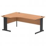 Impulse Left Crescent Office Desk W1800 x D1200 x H730mm Cable Managed Leg Oak Finish Black Frame - I004568 16190DY