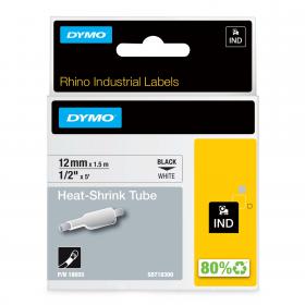 Dymo Rhino Industrial Heat Shrink Tube 12mmx1.5m Black on White 18055 16608NR