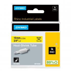 Dymo Rhino Industrial Heat Shrink Tube 19mmx1.5m Black on Yellow 18058 16643NR