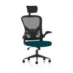 Ace Executive Mesh Back Office Chair With Folding Arms Bespoke Fabric Seat Maringa Teal - KCUP2002 16911DY