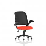 Crew Mesh Back Task Operator Office Chair Bespoke Fabric Seat Tabasco Orange With Folding Arms - KCUP2022 17051DY