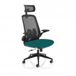 Sigma Executive Mesh Back Office Chair Bespoke Fabric Seat Maringa Teal With Folding Arms - KCUP2026 17079DY