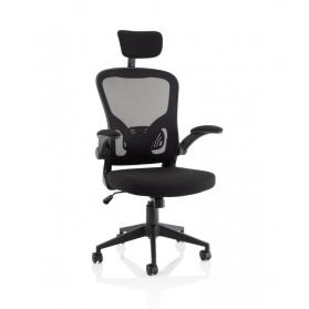 Ace Executive Mesh Back Office Chair With Folding Arms Fabric Seat Black - OP000317 17121DY