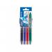 This image features a set of four Pilot rollerball pens in vibrant black, blue, green, and red colors. Each pen has a 0.7mm tip and a 0.35mm line size, perfect for precise writing. The pens are retractable and erasable, making them convenient and easy to use.