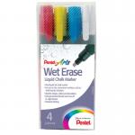 Pentel Wet Erase Chalk Marker Chisel Tip 2-4mm Line Assorted Colours (Pack 4) - SMW264-BCGW 17189PE