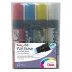 Pentel Wet Erase Chalk Marker Chisel Tip 10-15mm Line Assorted Colours (Pack 4) - SMW564-BCGW 17203PE