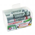 Pentel Maxiflo Whiteboard Marker and Eraser Set Bullet Tip 3mm Line Assorted Colours (Pack 4) - MWL5MMAG4-M 17434PE