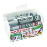 Pentel Maxiflo Whiteboard Marker and Eraser Set Bullet Tip 3mm Line Assorted Colours (Pack 4) - MWL5M/MAG/4-M 17434PE