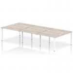 Impulse Back-to-Back 6 Person Bench Desk W1200 x D1600 x H730mm With Cable Ports Grey Oak Finish White Frame - IB00179 17716DY