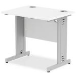 Impulse 800 x 600mm Straight Desk White Top Silver Cable Managed Leg MI002897 19646DY