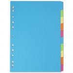 Elba Bright Coloured Card Dividers A4 Multipunched 10 Part 400008300 19972HB