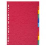 This picture shows Exacompta extra wide dividers, made from recycled material and available in 10 bright colors. These A4 dividers are made of thick 220gsm card and are ideal for organizing and separating documents.