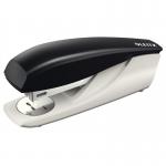 The photo captures a sleek black plastic stapler from ACCO Brands. It is the Leitz 5500 Half Strip model, capable of stapling up to 30 sheets. The design is modern and professional, making it a versatile choice for any office setting.