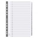 This picture shows a set of Exacompta numbered dividers, featuring 1-31 index tabs made of sturdy 160gsm white cardstock and white Mylar for durability. These dividers are ideal for organizing documents and papers in A4 size.