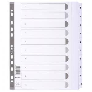Image of Exacompta Index 1-10 A4 Extra Wide 160gsm Card White with White Mylar