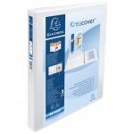 This picture shows a pack of 10 Exacompta Kreacover Presentation Ring Binders. They are made of PVC and feature 4 D-rings with a 25mm ring size. The binders are A4 sized and come in a crisp white color.