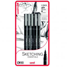 uni PIN Sketching Essentials Pigment Ink Fine Line Pen 0.1mm 0.2mm 0.3mm Tip 0.5mm & 0.8mm Tip Blister Plastic Free Packaging (Pack 5) - 238212794 20684UB