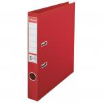 This photo features a stack of 10 red ACCO Brands Lever Arch Files from Esselte. Each file has a sleek polypropylene cover and a spine width of 50mm, perfect for storing A4 documents. The vibrant red color adds a pop of color to any office space.