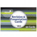 The photograph shows a pack of 50 Silvine revision and presentation cards, each measuring 152x102mm, in a white color. The cards are ruled, making them perfect for organizing and keeping track of important information. The pack is labeled as part of the Sinclairs Card Indexing collection.