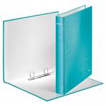 This photograph features a pack of 10 ACCO Brands Ring Binders in a stunning ice blue color. The binders are made of laminated paper on board and have 2 D-rings with a diameter of 25mm. They are designed as A4 size and have a unique WOW design from Leitz.