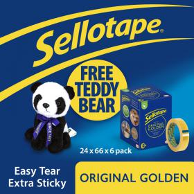 Sellotape Original Easy Tear Extra Sticky Golden Tape 24mm x 66m (Pack 6) With FREE Panda - 2974501 22420HK