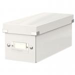 The photograph captures several sleek white storage boxes from ACCO Brands. The Leitz Click & Store CD Storage Box is prominently displayed, showcasing its modern design and easy-to-use functionality. Its clean lines and sturdy construction make it an ideal choice for organizing and storing CDs.