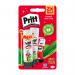 In the photo, there are two Henkel Glues & Adhesives Pritt Original Glue Stick containers. Each container is 43g and has the words Sustainable, Long Lasting, Strong Adhesive, and Solvent Free written on it. The packaging is green and eco-friendly, with the brand and product name clearly visible. The glue sticks themselves are white, with a twist function at the bottom for easy use. The two containers are positioned next to each other, with a bright yellow background behind them. Overall, the photo conveys a sense of reliability and durability.