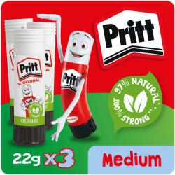 Pritt Original Glue Stick Sustainable Long Lasting Strong Adhesive Solvent Free 22g Medium (Pack 3) - 2760891 22623HK