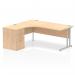 Dynamic Impulse 1800mm Left Crescent Desk Maple Top Silver Cantilever Leg Workstation 600mm Deep Desk High Pedestal Bundle I000544 22978DY