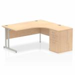 Dynamic Impulse 1600mm Right Crescent Desk Maple Top Silver Cantilever Leg Workstation 600mm Deep Desk High Pedestal Bundle I000552 23006DY