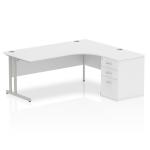 Dynamic Impulse 1800mm Right Crescent Desk White Top Silver Cantilever Leg Workstation 600mm Deep Desk High Pedestal Bundle I000554 23020DY