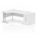 Dynamic Impulse 1600mm Left Crescent Desk White Top Silver Cantilever Leg Workstation 800mm Deep Desk High Pedestal Bundle I000562 23048DY