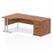 Dynamic Impulse 1600mm Left Crescent Desk Walnut Top Silver Cantilever Leg Workstation 800mm Deep Desk High Pedestal Bundle I000563 23055DY