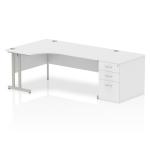 Dynamic Impulse 1800mm Left Crescent Desk White Top Silver Cantilever Leg Workstation 800mm Deep Desk High Pedestal Bundle I000566 23076DY