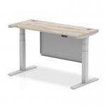 Air Modesty 1400 x 600mm Height Adjustable Office Desk With Cable Ports Grey Oak Finish Silver Frame With Silver Steel Modesty Panel - HA01418 23141DY